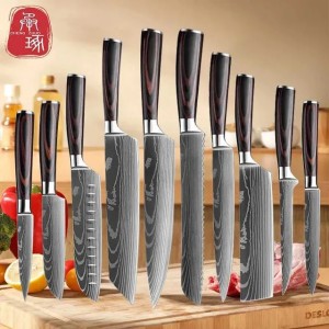 Kitchen Knives Set Laser Damascus Chefs Knife Japanese Santoku Knife Meat Cleaver Fruit Slicing Professional Boning Knife W250208 C250930