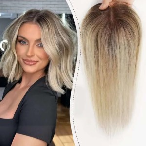 Blonde Brown Ombre 100% Remy Human Hair Topper Hairpieces For Women 150% Density Silk Base 3Clip In Toppers 12Inch Synthetic hair