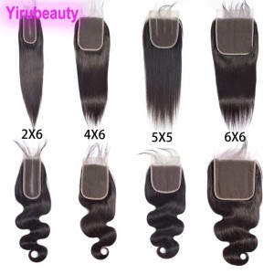Brazilian Human Hair Straight Virgin Hair 2X6 Lace Closure With Baby Hair 4X6 Closure 5X5 Six By Six Closures Straight Body Wave 10-24inch (Body Wave Human Hair)