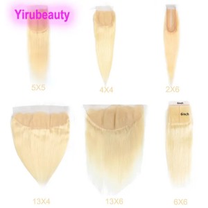 Malaysian 100% Human Hair 13X4 Lace Frontal 613# Blonde Color Silky Straight 5*5 6X6 Lace Closure Free Part (Blonde)