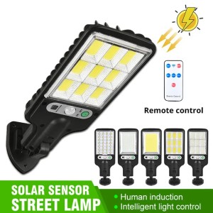 Outdoor Solar Street Light COB LED Wall Lamps with 3 Light Mode Human Body Induction Waterproof Material for Garden Terrace (Emitting White)