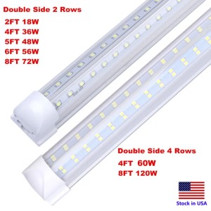 LED Tube 8FT Shop Light Fixture 120W Cooler Door Freezer Bulbs 2ft 4ft 5ft 6ft V Shape Integrated Lamps (Emitting Cold White)
