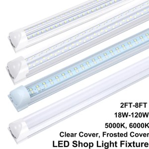 V-Shaped Integrate T8 Linkable LED Shop Light Fixture 2 4 5 6 8 Feet Fluorescent Lamp 120W 8ft 4rows Light Tubes Warehouse Garage Light (Emitting Cold White)