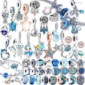 925 Silver CharmPink Original Fish, Turtles, and Snails Fashion Charms Set Pendant DIY Fine Beads Jewelry, A Special Gift for Women