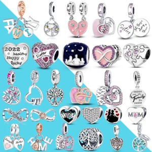 925 Sterling Silver Dangle Charm DIY Heart Shape Dangle Charms For Mom Son Daughter Sister Friend Bead Fit Charms Bracelet DIY Jewelry Accessories