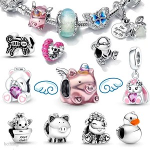 925 Silver Fit Charm New Pink Enamel Flying Pig Talisman Bead Dangle Fashion Charms Set Pendant DIY Fine Beads Jewelry