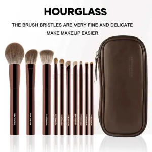 Buyers' PicksHourglass Makeup Brush-Makeup brush set portable 10 pieces animal hair+leather material brush bagPowder brush+eye+concealerCL240708 (Handle Hg001110p)