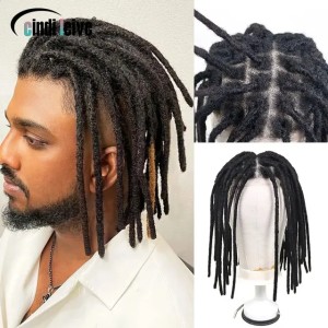 8x10Inch Handmade Dreadlock Full Lace Wig Human Hair Men Toupee #1B Afro Kinky Straight Locs Hair Braided Wig Dreadlocks Wig 250120 (Clear)