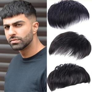 Alimice Refined Natural Black Mens Hair Topper Wig-4inch Short Human Hair Toupee with Secure Clips for Daily Use 16x18cm 241205 (Clear)