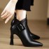 Sexy Pointed Toe Black High Heel Spring Winter PU Leather Zip Design for Women Elegant Belt Buckle Ankle Boots