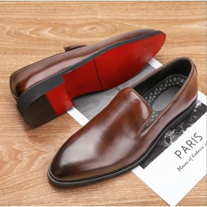 Red Sole Loafers Men Shoes PU Color Fashion Business Casual Party Daily Versatile Simple Lightweight Classic Dress Shoes (Size Size Guide)