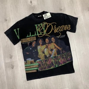 Rhinestone Bing T Shirt Men Women Character Pattern Printing T-Shirt Vintage Washed Black Cotton Tee With Tag (Size Size Guide)