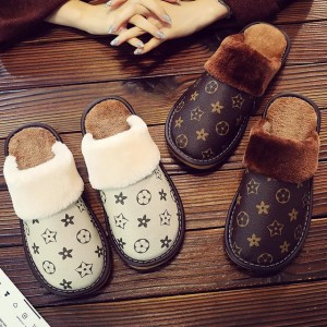 free shipping Winter Home Furnishing Nordic style couple leather indoor anti-slip, quiet high-end men's and women's warm cotton slippers dh911068014 (Size Size Guide)