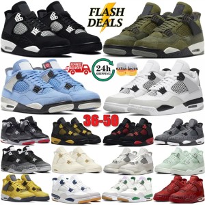 Mens 4 Basketball Shoes Metallic Black Cat 4s Sneakers White Thunder Olive Sail Bred Cement Cool Grey Blue Red Unc Seafoam Men Women Sport Trainers Big Size US 14 15 16 (Size Size Guide)