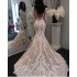 Buyers' Picks2021 New Illusion Long Sleeves Lace Mermaid Wedding Dresses Tulle Applique Court princess Wedding Bridal Gowns With Buttons (Size Size Guide)