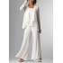White Chiffon Lady Mother Pants Suits with Jacket Mother of The Bride Dresses 3 Pieces Formal Mother Evening Dresses Hot Sale