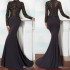 Elegant Mermaid Mother of the Bride Dresses High Neck Long Sleeve Lace Applique Black Beads Crystals Chapel Train Evening Gowns (Size Size Guide)