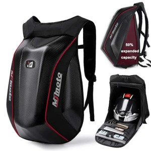 Carbon Fiber Motorcycle Backpack Motocross Helmet Bag Waterproof Motorsport Riding Backpack Expandable Hard Shell Bag Reflective S25820