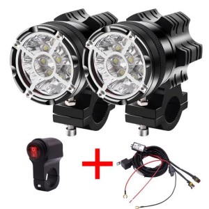2pcs Motorcycle Lighting Headlight Switch Spotlight 90W 6500K White Driving Working Spot Lights Motorbike Scooters Fog DRL Lamp (Emitting Cool White)