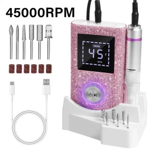 45000RPM Professional Rechargeable Nail Drill Machine for Nails Electric File HD Display Metal Manicure Pen Nail Lathe Sander 250303