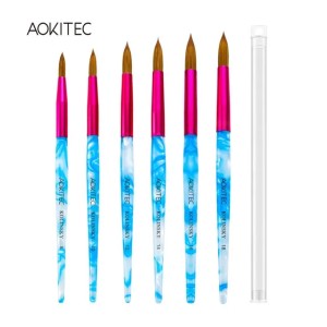 Aokitec Acrylic Nail Brush Kolinsky Hair Acrylic White Swirl Blue Handle with Pink Ferrule Round Shaped3299988
