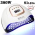 LED Nail Lamp 380W for Gel Nails Fast Curing Dryer with 81 LEDS 4 Timers Professional UV Light Home Salon Art Tools 241114