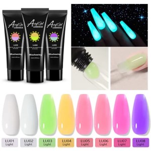 Glow In The Dark Luminous Poly Nails Gel Jelly Builder Poly Polish Soak Off UV Finger Extension Gel Polish Manicure Gel 6pcs (As the Pics Showed)