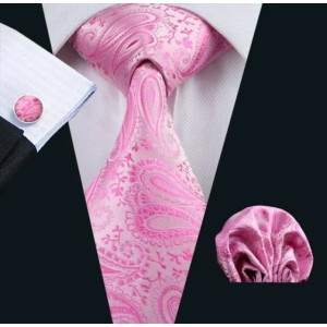 Fast Ties Paisely Pink Mens Set Hankerchief Cufflinks Jacquard Woven Business Formal Work Neck Tie Set Wedding N03795806769