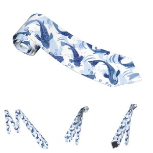 Koi Fish Dance Men Neckties Slim Polyester 8 cm Classic Blue Delft Neck Tie for Men Suits Wedding Accessories Office