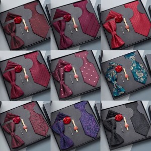 Designer gift box five piece set 8cm tie for men formal attire business hands Korean version wedding groom tie handkerchief tie clip