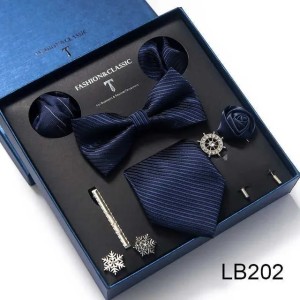 High Quality Tie Set Luxury Gift Box Silk Necktie Set 8 cm Festive Present Cravat Pocket Squares Blue Holiday Gift R250821