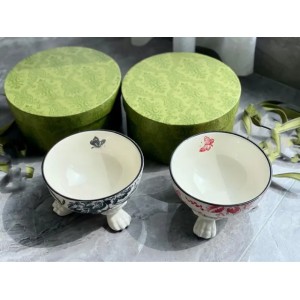 home furniture Designer Ceramic Pet Bowl Vintage Floral Butterfly Pattern Cat Bowl Dog Bowl Pet Feed Bowl Anti knock Pet Tableware (Size Size Guide)