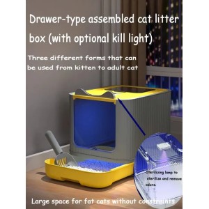 Portable Cat Litter Box with UV Sterilizing Lamps No-Assembly-Detachable Fully Enclosed Cat Litter Box Medium Feline 240722