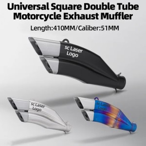 51MM Universal Square Double Tube Motorcycle sc Exhaust Muffler 2Hole K11 Exhaust Pipe For Ninjia400 Z800/900 ZX6R Cbr300/500 R6