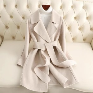 D5274 New double-faced cashmere coat for women, medium-length slim woolen coat for women, high-end feel (Color 8 - Size Size Guide)
