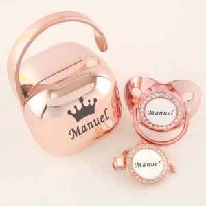Luxury Personalized Any Name Rose Gold Bling Baby Pacifier And Clips Pacifier Box Set BPA Free Dummy Soother Unique Shower Gift