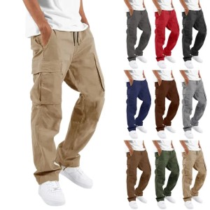 Cargo Pants Trousers for Men Full Length Solid Color Loose Multi-pocket Drawstring Pockets Pants Male Cargo Pants 3XL 240112 (Size Size Guide)