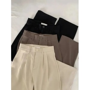 High Waist Women Suit Pants Fall Straight Office Ladies Korean Fashion Trousers Casual Button Loose Female Black Pants 240201